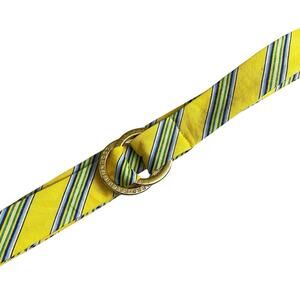 Lauren Ralph Lauren Belt Yellow Gold Ring Buckle Embossed Striped Linen Preppy